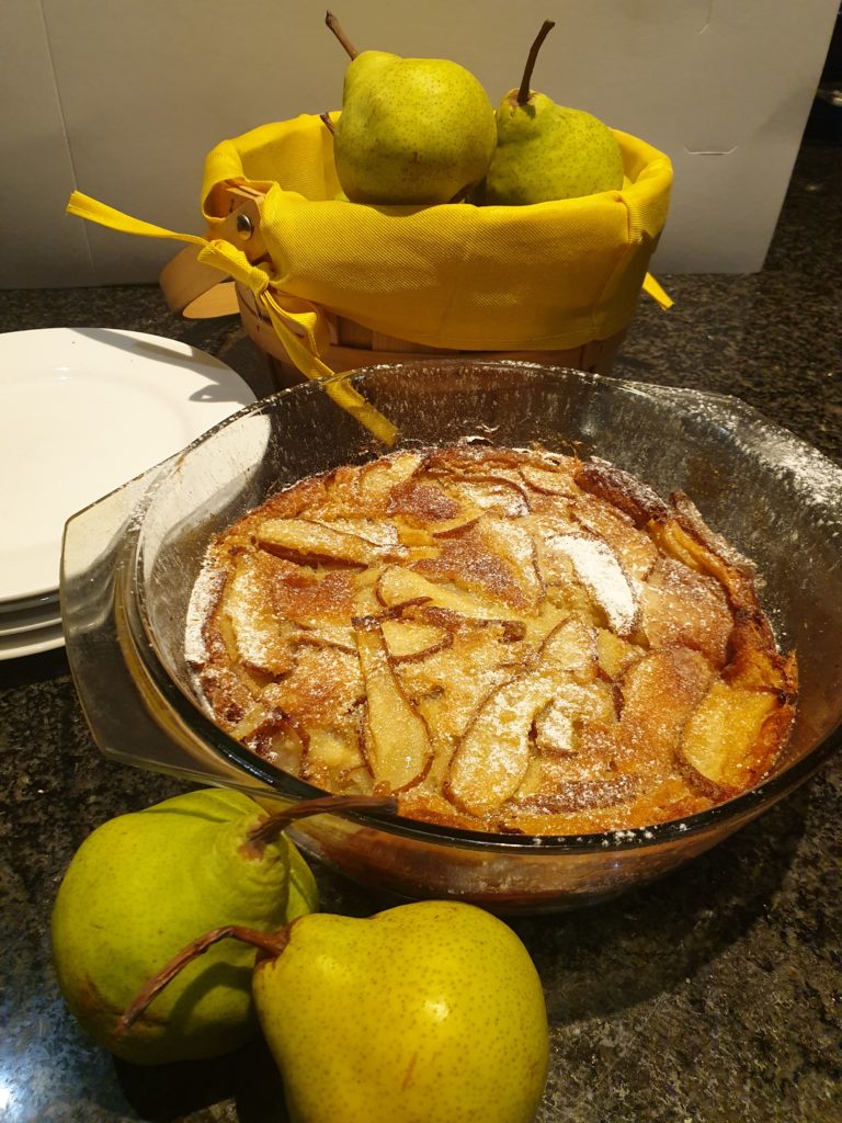 Freshly baked Pear custard pie, ready to be enjoyed.