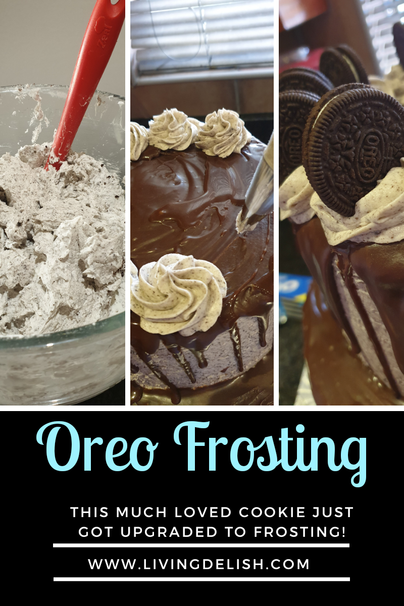 A delicious and creamy oreo frosting displayed on a show stopping oreo double tier cake.