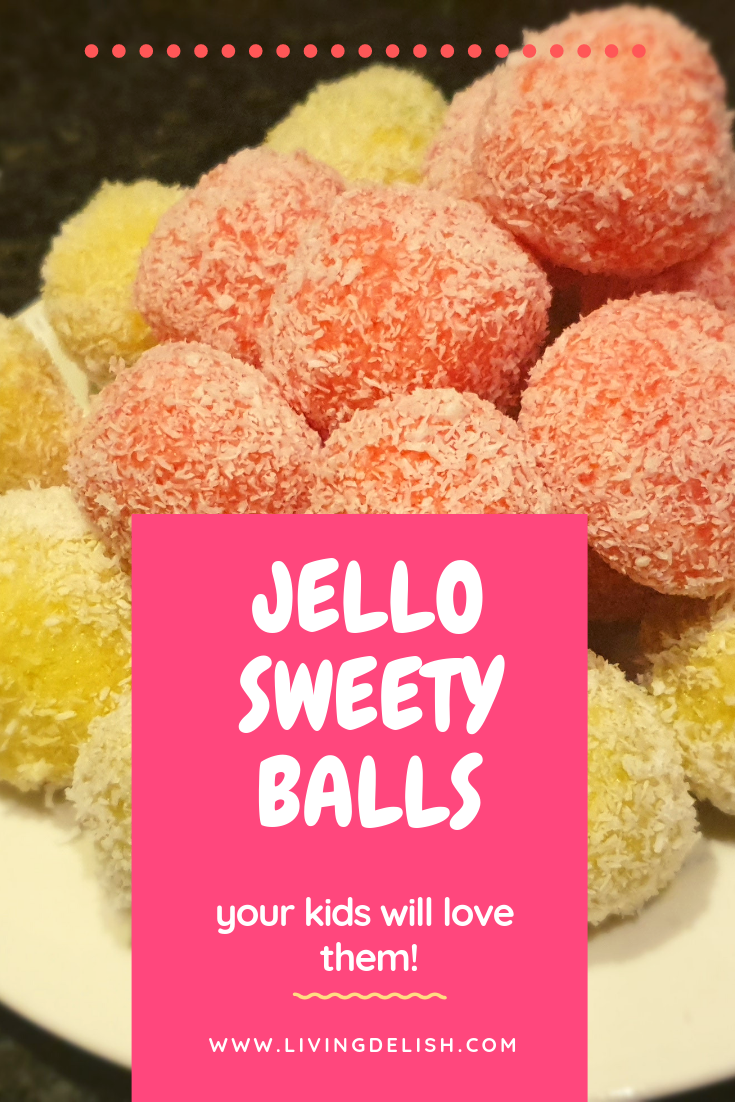 Sweet little candy like balls made with jello and shredded coconut.