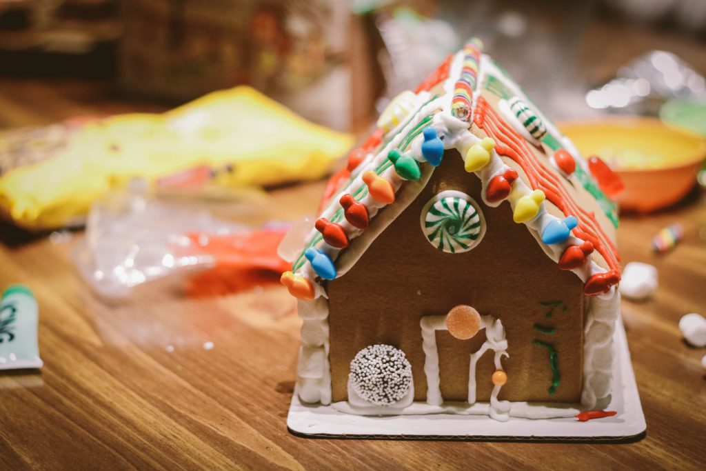 Baked and decorated  gingerbread house